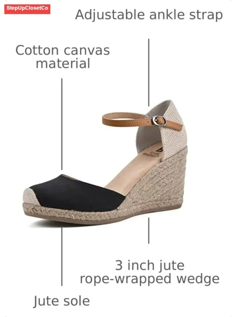 Espadrille Wedge Sandal with Cushioned Insole and Adjustable Buckle
